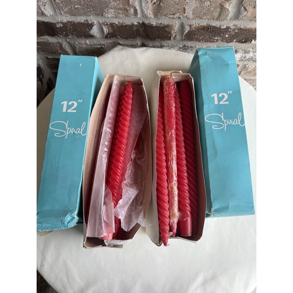 24 Vintage Spiral Taper Candle Lot Red Christmas Valentines Holiday Dinner Party